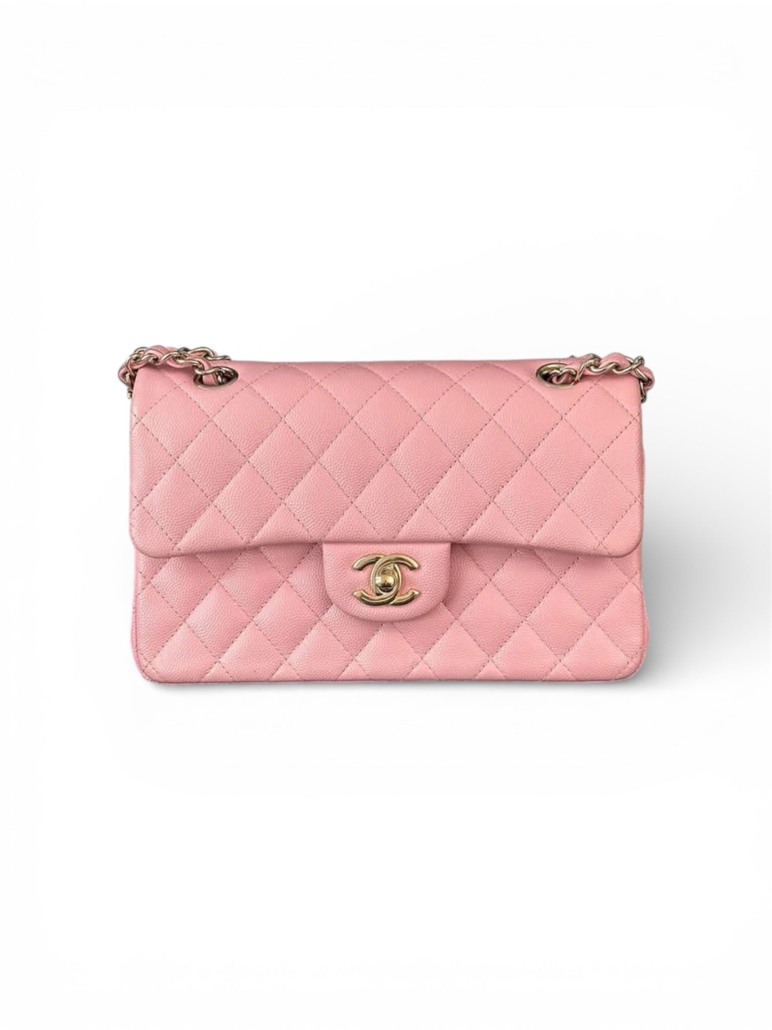 CHANEL 22C Small Classic Double Flap Sakura Pink LGHW